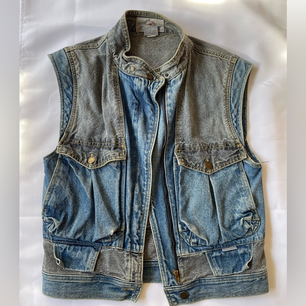 Vintage Jordache grey and blue denim vest. Size medium.